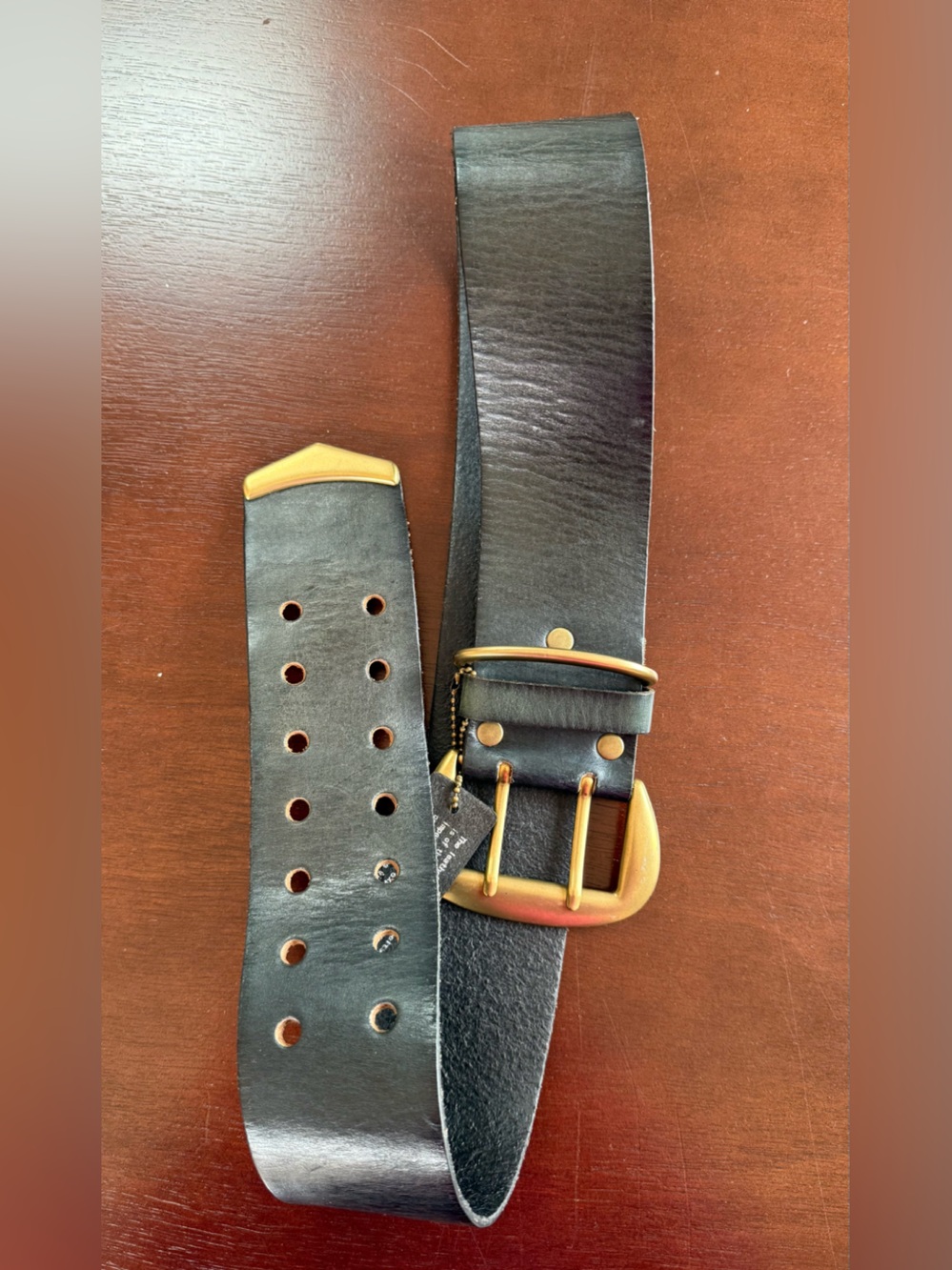 Linea Pelle Black Leather Belt with Gold-Tone Buckle